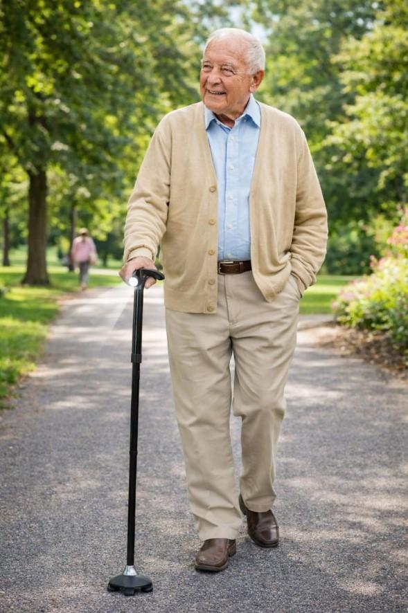 لما الثبات يقابل الذكاء… سنادة Trusty Cane بإضاءة وقاعدة متحركة